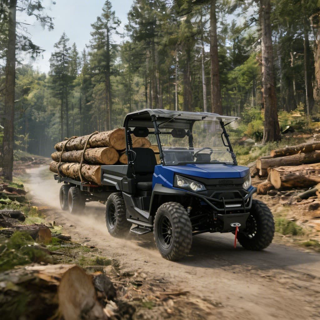 UTV ไฟฟ้า 4WD สำหรับไซต์งานล่าสัตว์ 73.6V แบตเตอรี่ลิเธียม PKE Keyless